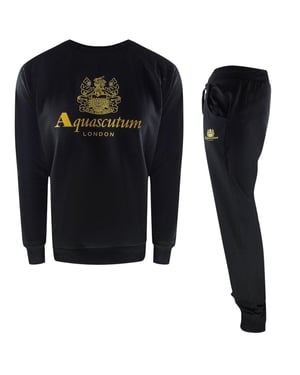 Aquascutum Mannen London Logo Crew Neck Trainingspak Set (Zwart)
