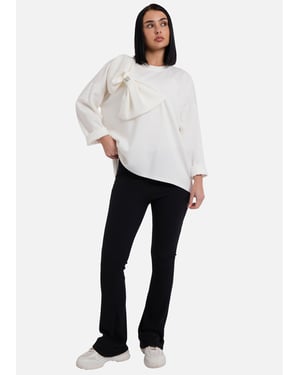 Cream Side Contrast Bow Oversized Jumper Top