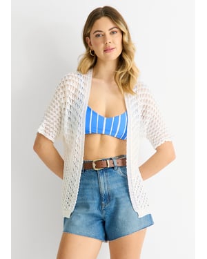 White Edge to Edge Crochet Cardigan