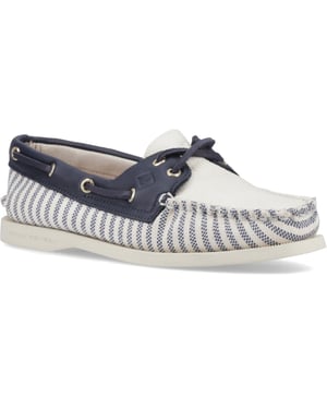 Sperry Authentiek Origineel Textiel Dames Witte/Navy Standaard Bootschoenen