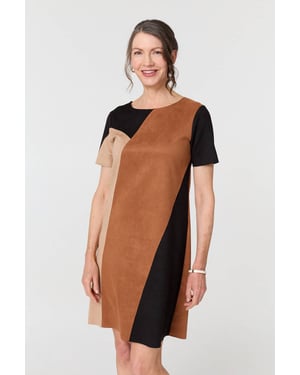 Brown Colour Block Short Sleeve Midi Dress