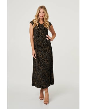 Black Polka Dot Cap Sleeve A-Line Maxi Dress