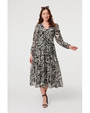 Black Printed Layered Long Sleeve Maxi Dress