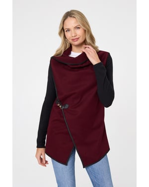 Red Asymmetric Buckle Detail Wrap Jacket