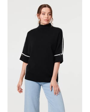 Black Contrast Trim 3/4 Sleeve Jumper