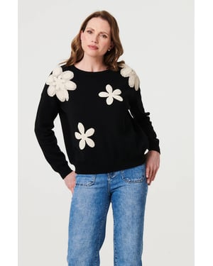 Black Floral Embroidered Relaxed Knit Jumper