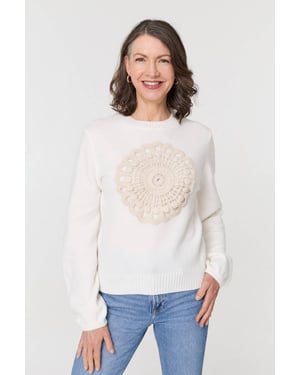 White Embroidered Detail Long Sleeve Jumper