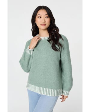 Sage Contrast Trim Balloon Sleeve Jumper