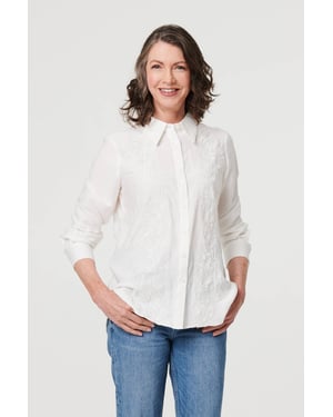 White Floral Embroidered Long Sleeve Shirt