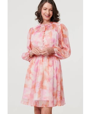 Pink High Neck Semi Sheer Short Dress