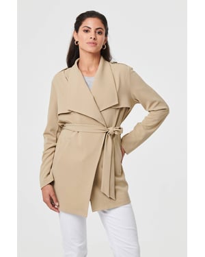Khaki Self Tie Thigh Length Lightweight Coat