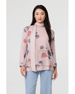 Pink Floral Layered Tunic Top with Scarf
