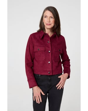 Burgundy Faux Suede Cropped Collared Jacket
