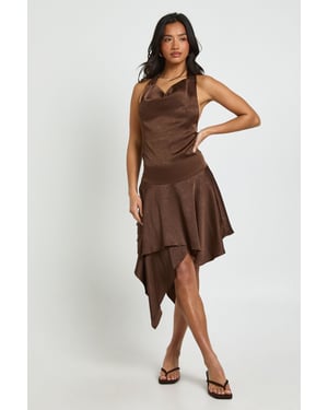 Petite Textured Satin Cowl Neck Mini Dress