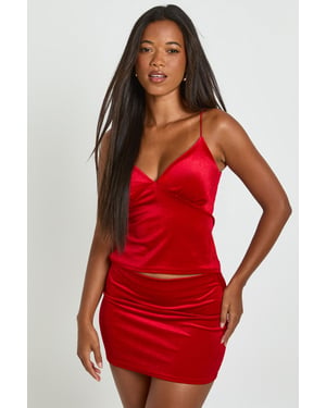 Velvet V Neck Strappy Top and Mini Skirt Co-ord