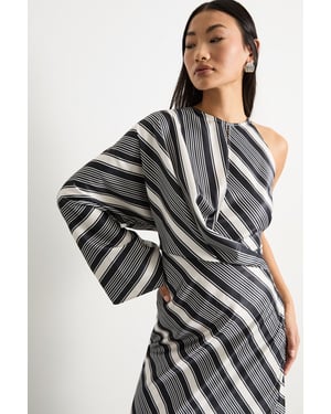 Petite Printed One Shoulder Twist Front Keyhole Satin Maxi Dress