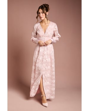 Blouson Sleeve V Neck Sequin Floral Mesh Midaxi Dress