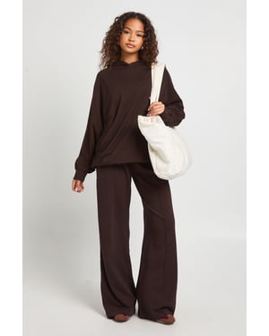 Washed Pintuck Detail Deep Waistband Wide Leg Jogger