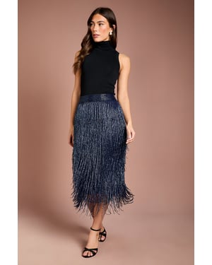 Fringe Embellished Midi Skirt