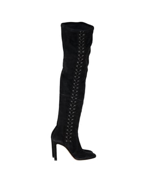 Jimmy Choo Marie 100 Knee-High Boots in Black Suede