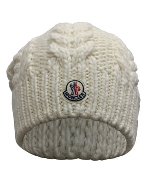 Moncler Beanie With Pom Pom in White Wool