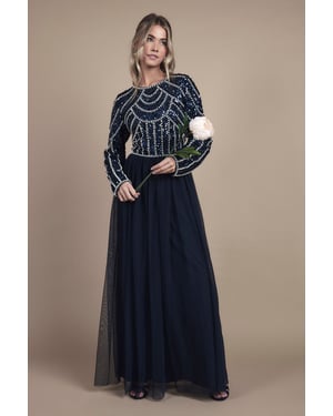 Teen Pearl Embellished Bodice Bridesmaid Tulle Skirt Dress