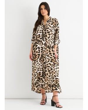 Animal Printed Button Through Midaxi Shirt Dress