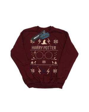 Harry Potter Sweatshirt met kerstpatroon voor jongens (Bourgondië)
