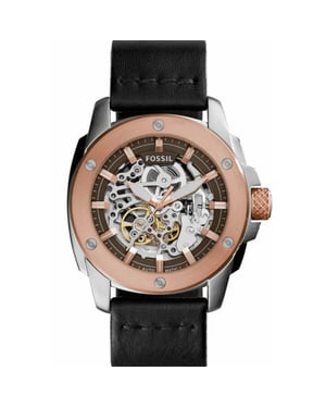 Fossil Machine ME3082 Automatisch Skelet Herenhorloge - 50 mm Zwart Lederen Band