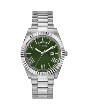 Guess Connoisseur GW0265G10 Heren RVS Horloge — 42 mm Groene Wijzerplaat, Dag- en Datumaanduiding, 50m