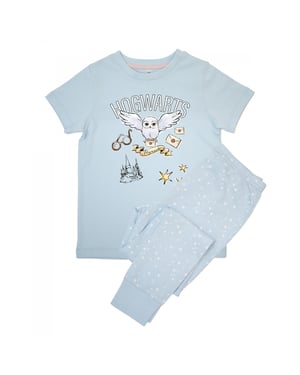 Harry Potter Flickor Hedwig Hogwarts Kortsleeve Lång Pyjamas Set (Babyblå)