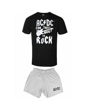 AC/DC Unisex Adult For Those About To Rock Guitar Short Pyjama Set (Black/Grey)