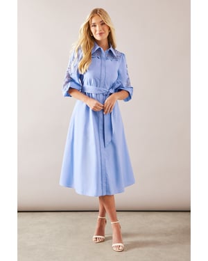 Petite Occasion Cotton Cutwork Detail Shirt Dress