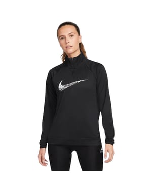 Nike Dri-fit Swoosh Löpning Svart Långärmad Topp