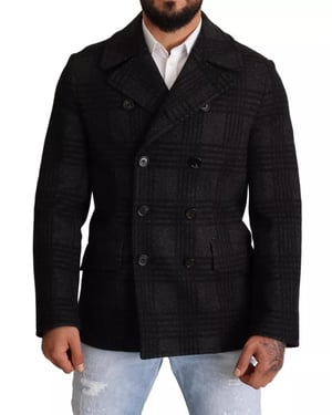 Double Breasted Pea Coat Check Pattern