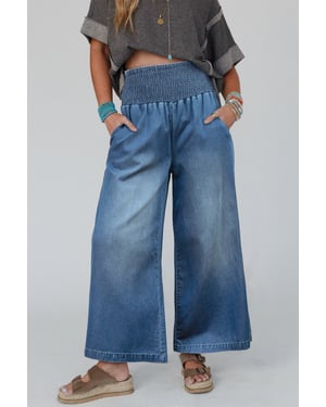Ashleigh Blue Smocked Waist Wide Leg Jeans