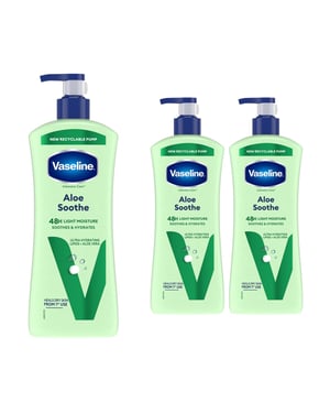 Vaseline Intensive Care Aloe Soothe Body Lotion, 3 pack, 600ml for Dry Skin Care