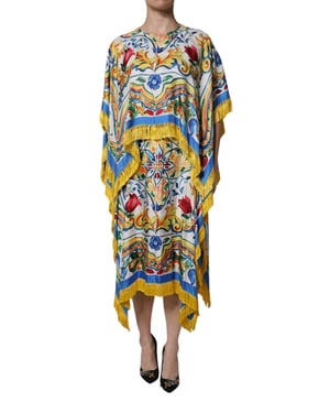 Majolica Print Fringe Midi Jurk