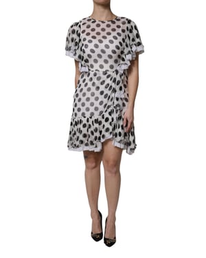 Polka Dot Mini Jurk Ruches Kant