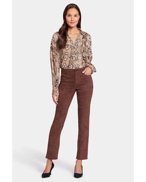 Sheri Slim Broek Bruin Faux Suede | Donker Chocolade