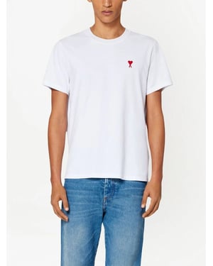 Ami De Coeur Red Embroidered Logo T-Shirt in White