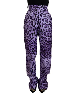 Paarse Luipaardprint Broek Relaxed Fit