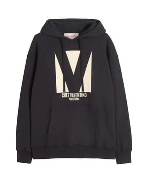 Chez Valentino Print Hoodie in Black