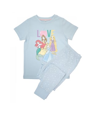 Disney Flickor Älskar Prinsessan AOP Kortärmad Lång Pyjamapaket (Babyblå)
