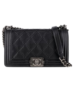 Chanel Quilted Medium Double Stitch Boy Flap Bag in Black Leather