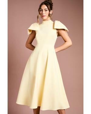Bow Shoulder Crepe Midi Dress