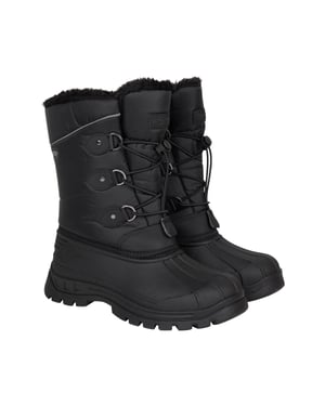 'Whistler' Kids Snow Boots with Deep Lugs Sherpa Lined Snow Proof Shoes Black