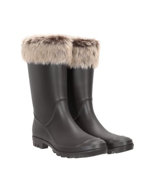 Women's Faux Fur Wellies Waterproof Cushioned Outdoor Wellington Rain Boots Beige