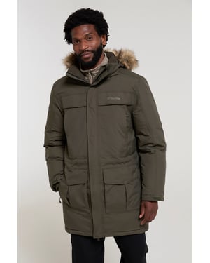 'Antarctic' Men's Extreme Down Jacket Faux Fur Hood Warm Full Zip Winter Coat Forest Green