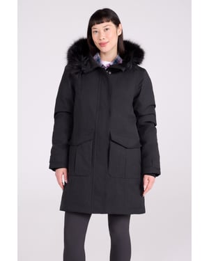 'Aurora' Women's Down Jacket Waterproof Faux Fur Hood Warm Full Zip Winter Coat Black